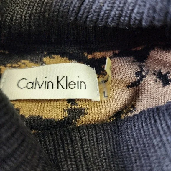 Calvin Klein Animal Print Sleeveless Turtleneck Sheath Dress Size Large - Picture 3 of 6